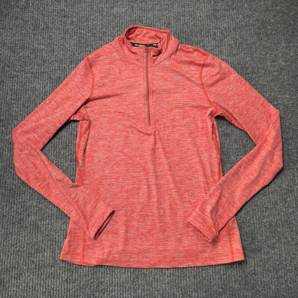 Nike Dri-FIT 1/4 Zip Running Pullover Women Small Coral Red Heather Long Sleeve
